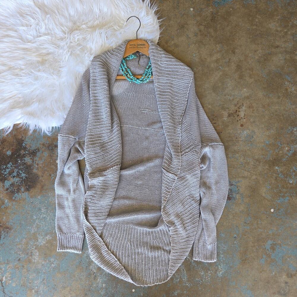 Vince Linen Cardigan Sweater Size L Gray Cocoon Circle Open Front Lagenlook